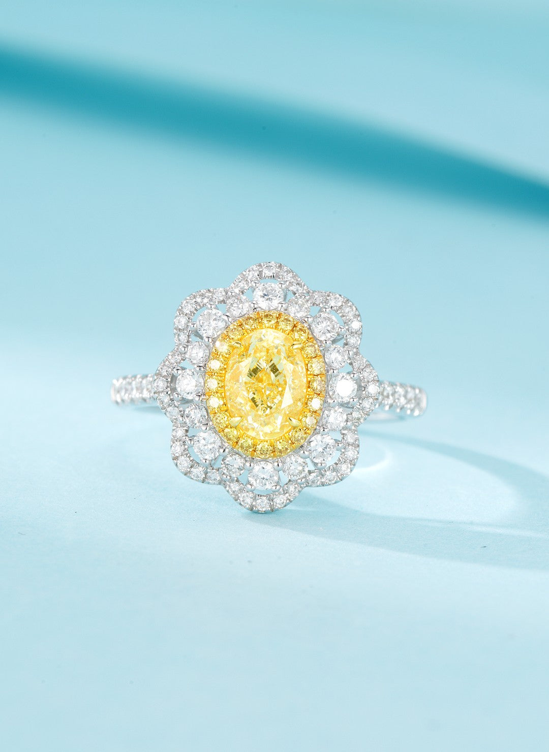 18K Yellow Gold Diamond Ellipse Cluster Ring with AGL Certificate - Yellow Diamond Ring