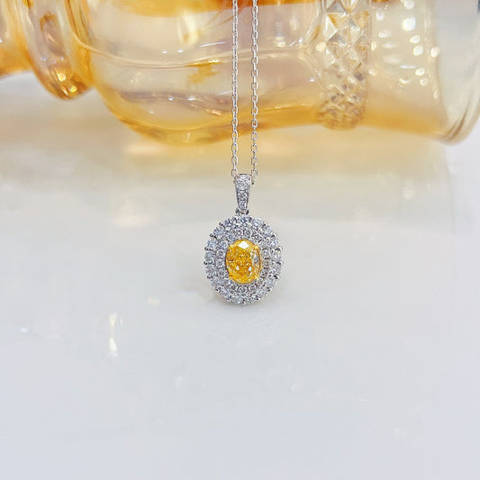 18K Yellow Gold Diamond Ellipse Pendant Necklace - Luxurious Jewelry - Yellow Diamond Necklace