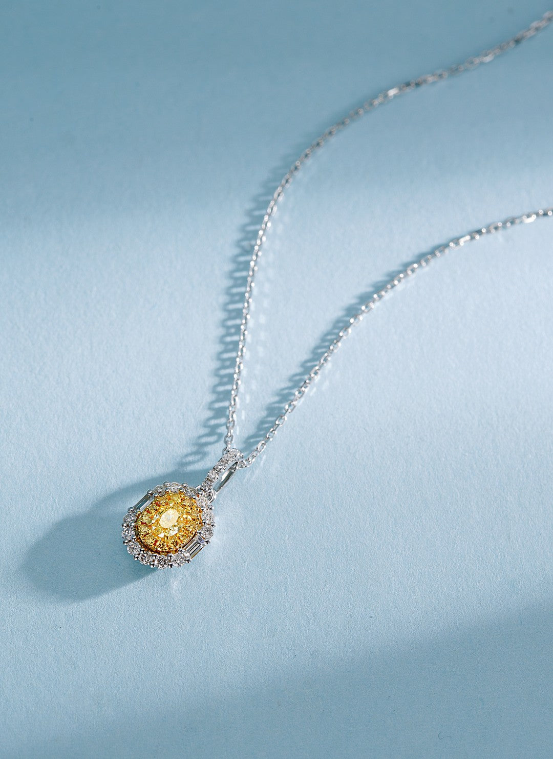 18K Yellow Gold Diamond Ellipse Pendant Necklace - XL034-Y - Yellow Diamond Necklace