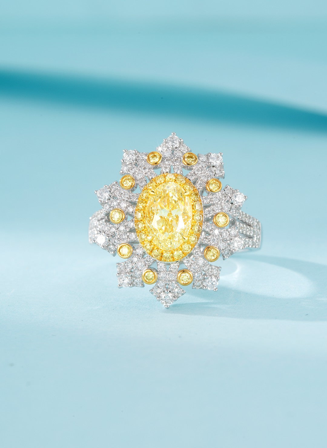 18K Yellow Gold Diamond Ellipse Sunflower Ring with AGL Certificate - Yellow Diamond Ring