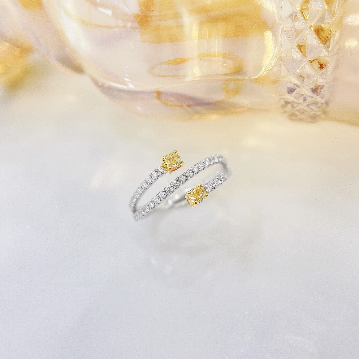 18K Yellow Gold Diamond Elliptical Double Stone Ring - Luxury Jewelry - Yellow Diamond Ring