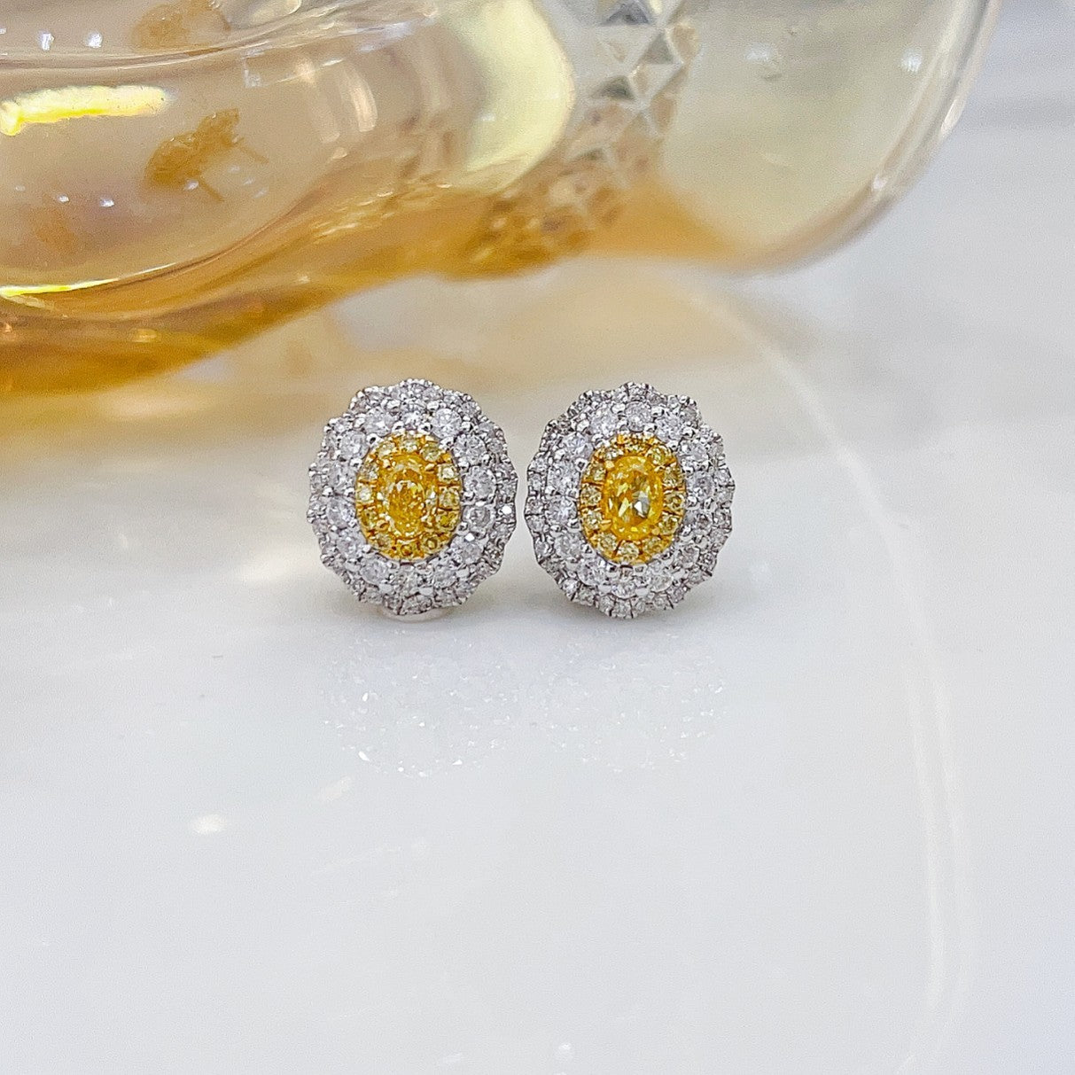 18K Yellow Gold Diamond Elliptical Halo Earrings - Jeweler.Jewelry