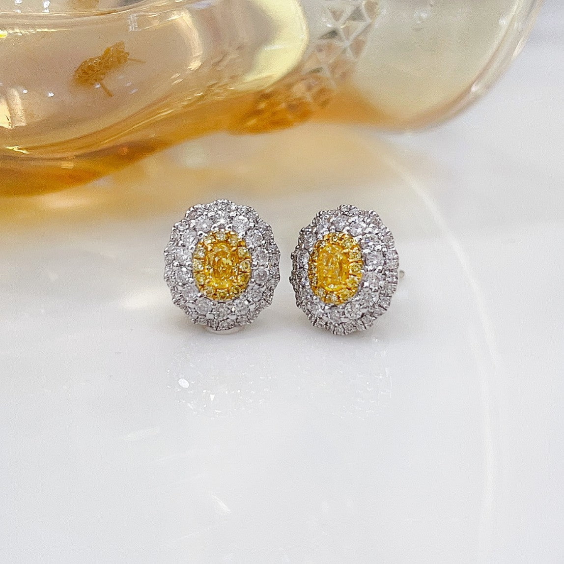 18K Yellow Gold Diamond Elliptical Halo Earrings - Jeweler.Jewelry