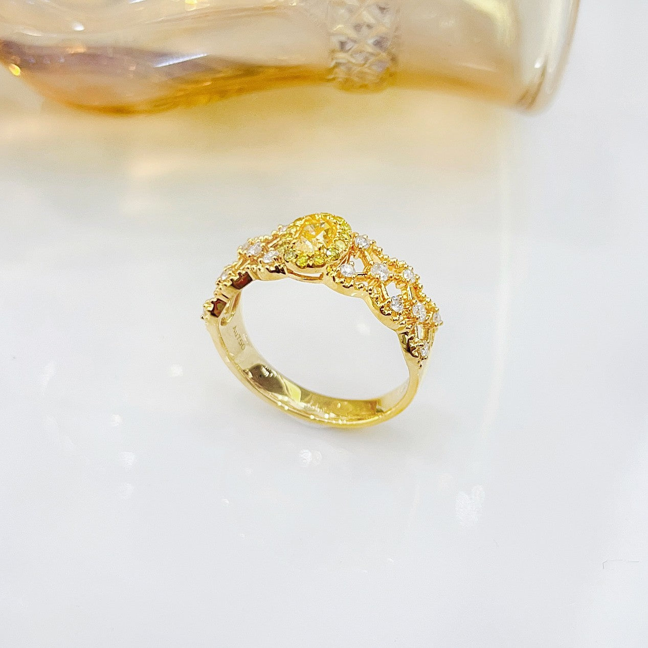 18K Yellow Gold Diamond Elliptical Hollow Ring | Fine Jewelry - Yellow Diamond Ring