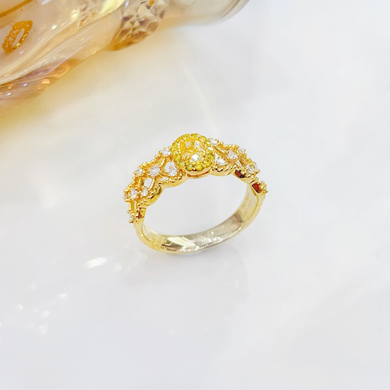 18K Yellow Gold Diamond Elliptical Hollow Ring | Fine Jewelry - Yellow Diamond Ring