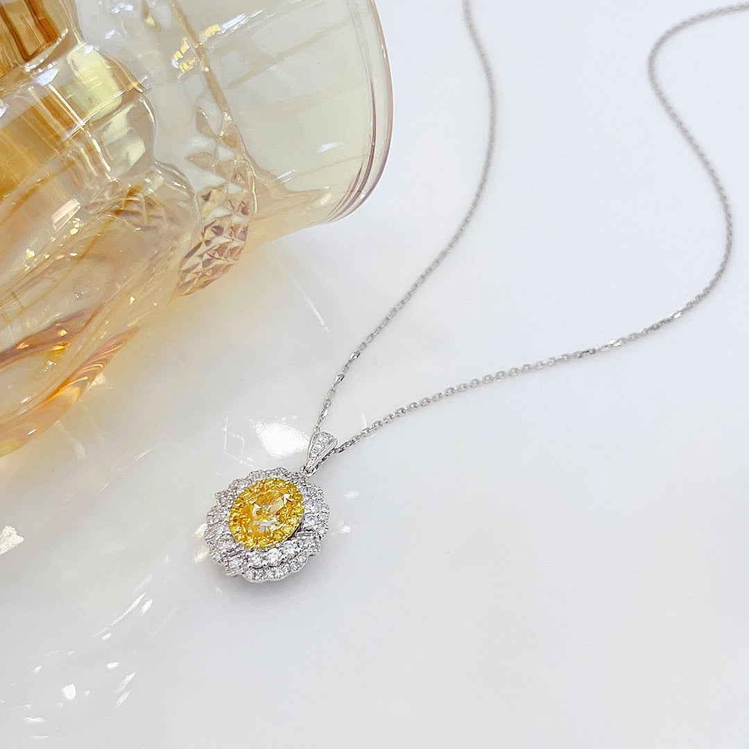 18K Yellow Gold Diamond Elliptical Irregular Necklace with AGL Certificate - Yellow Diamond Necklace