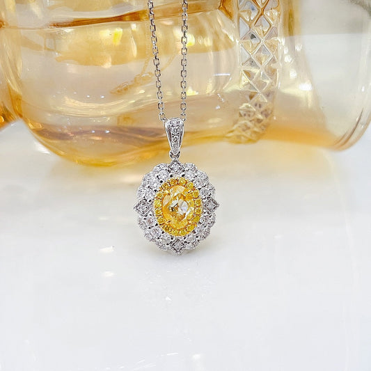 18K Yellow Gold Diamond Elliptical Irregular Necklace with AGL Certificate - Yellow Diamond Necklace