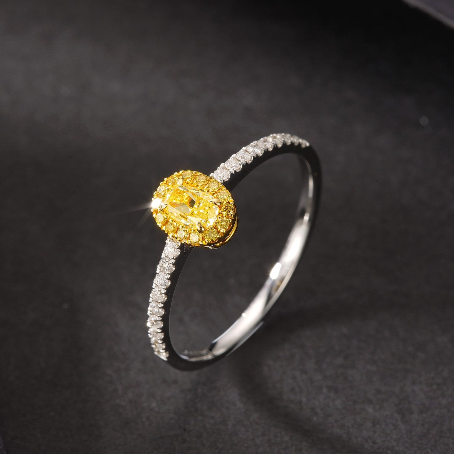 18K Yellow Gold Diamond Elliptical Ring | Luxurious Jewelry Collection - Yellow Diamond Ring