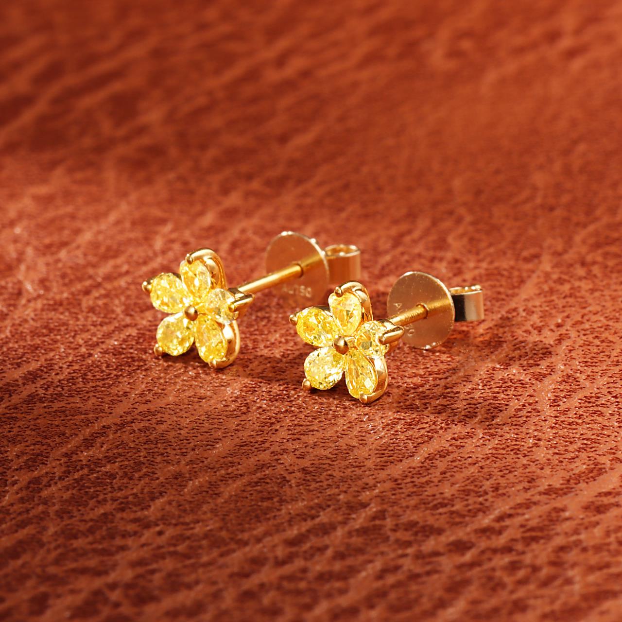 18K Yellow Gold Diamond Five-Petal Earrings - ED002-Y - Jeweler.Jewelry