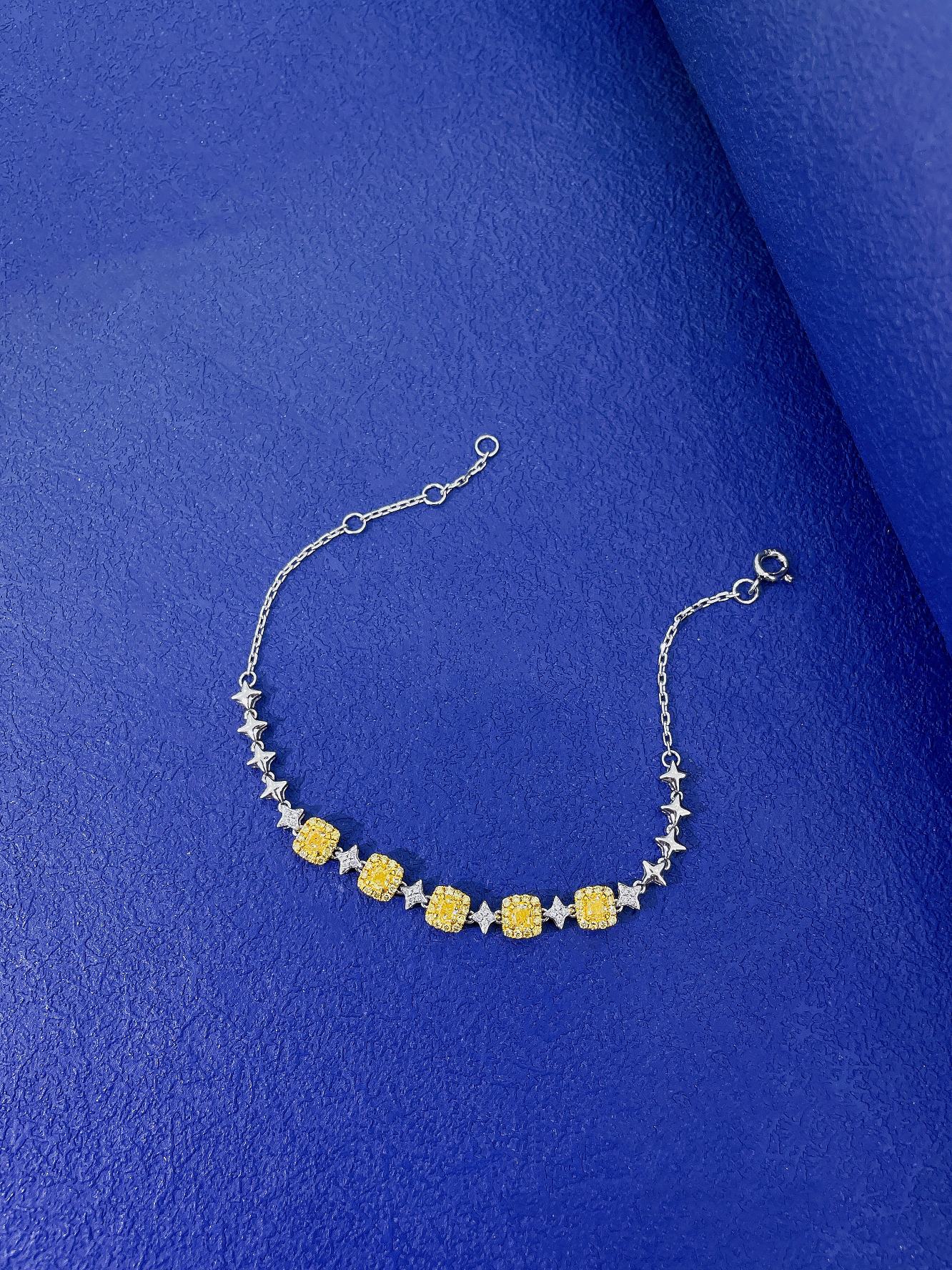 18K Yellow Gold Diamond Five-Stone Bracelet - Luxurious Jewelry Piece - Yellow Diamond Bracelet