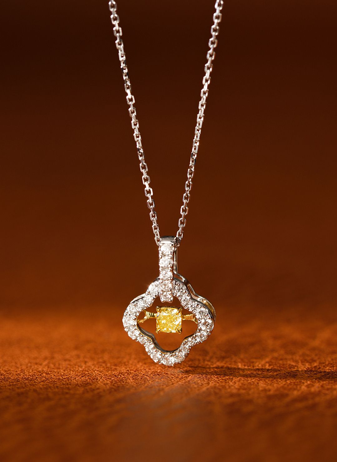 18K Yellow Gold Diamond Flexible Flower Necklace - Yellow Diamond Necklace