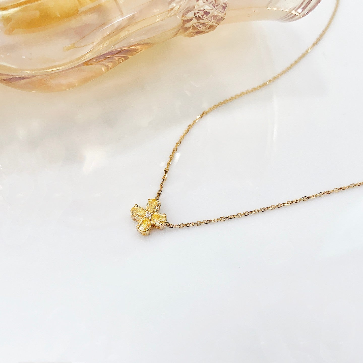 18K Yellow Gold Diamond Four-Leaf Clover Necklace - Luxury Jewelry - Yellow Diamond Necklace