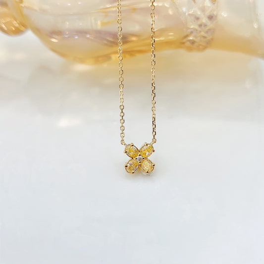 18K Yellow Gold Diamond Four-Leaf Clover Necklace - Luxury Jewelry - Yellow Diamond Necklace