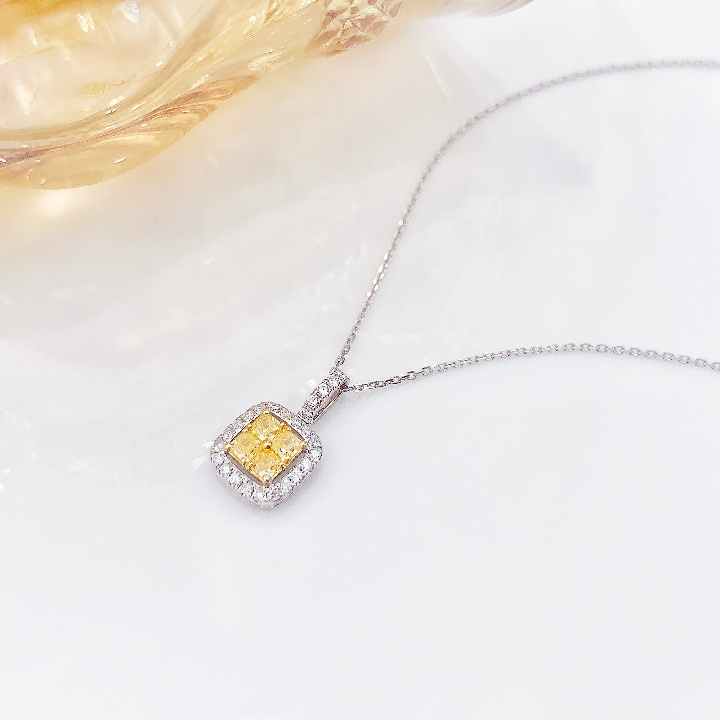 18K Yellow Gold Diamond Four-Piece Cluster Necklace - XL044-Y - Yellow Diamond Necklace