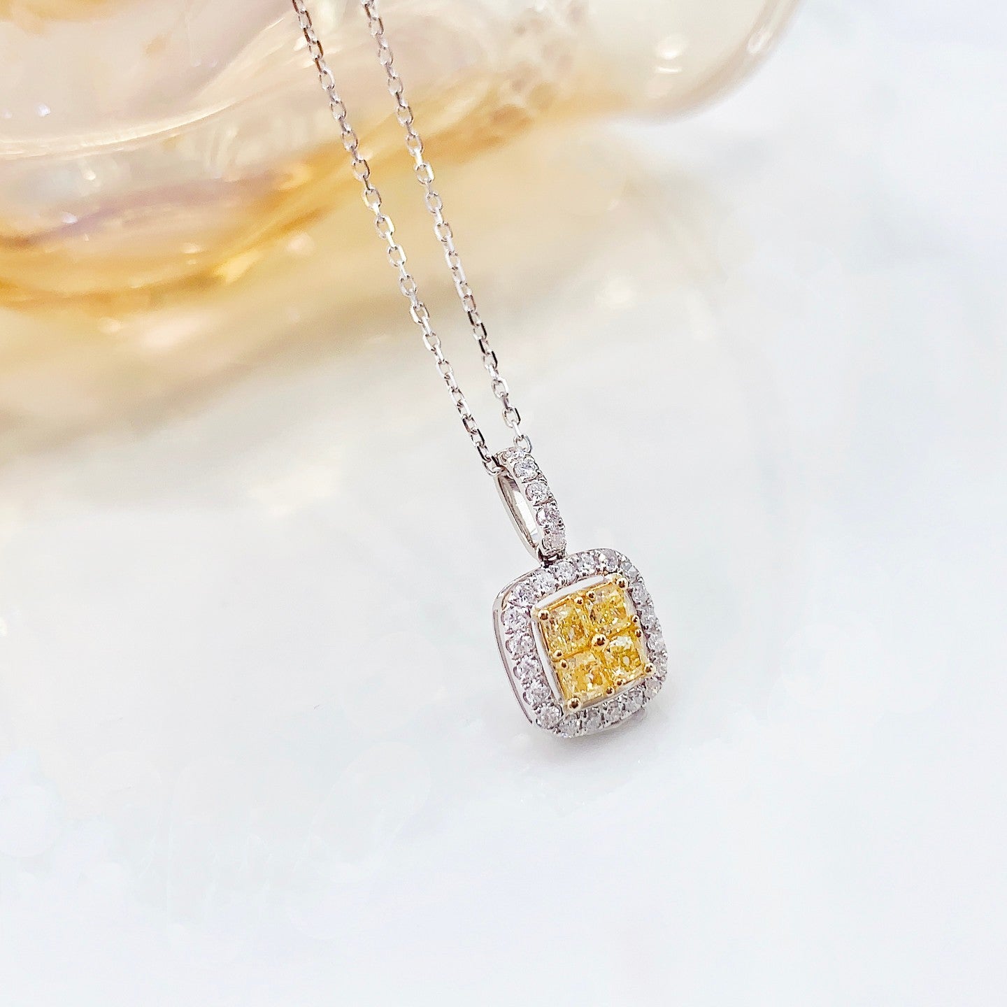 18K Yellow Gold Diamond Four-Piece Cluster Necklace - XL044-Y - Yellow Diamond Necklace