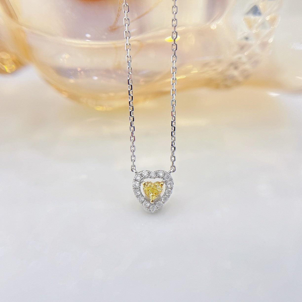 18K Yellow Gold Diamond Heart Necklace - Exquisite Jewelry Piece - Yellow Diamond Necklace