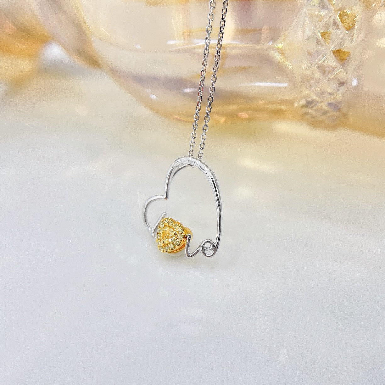 18K Yellow Gold Diamond Heart Necklace - XL019-Y - Yellow Diamond Necklace