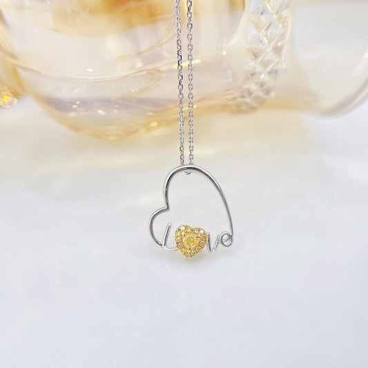 18K Yellow Gold Diamond Heart Necklace - XL019-Y - Yellow Diamond Necklace