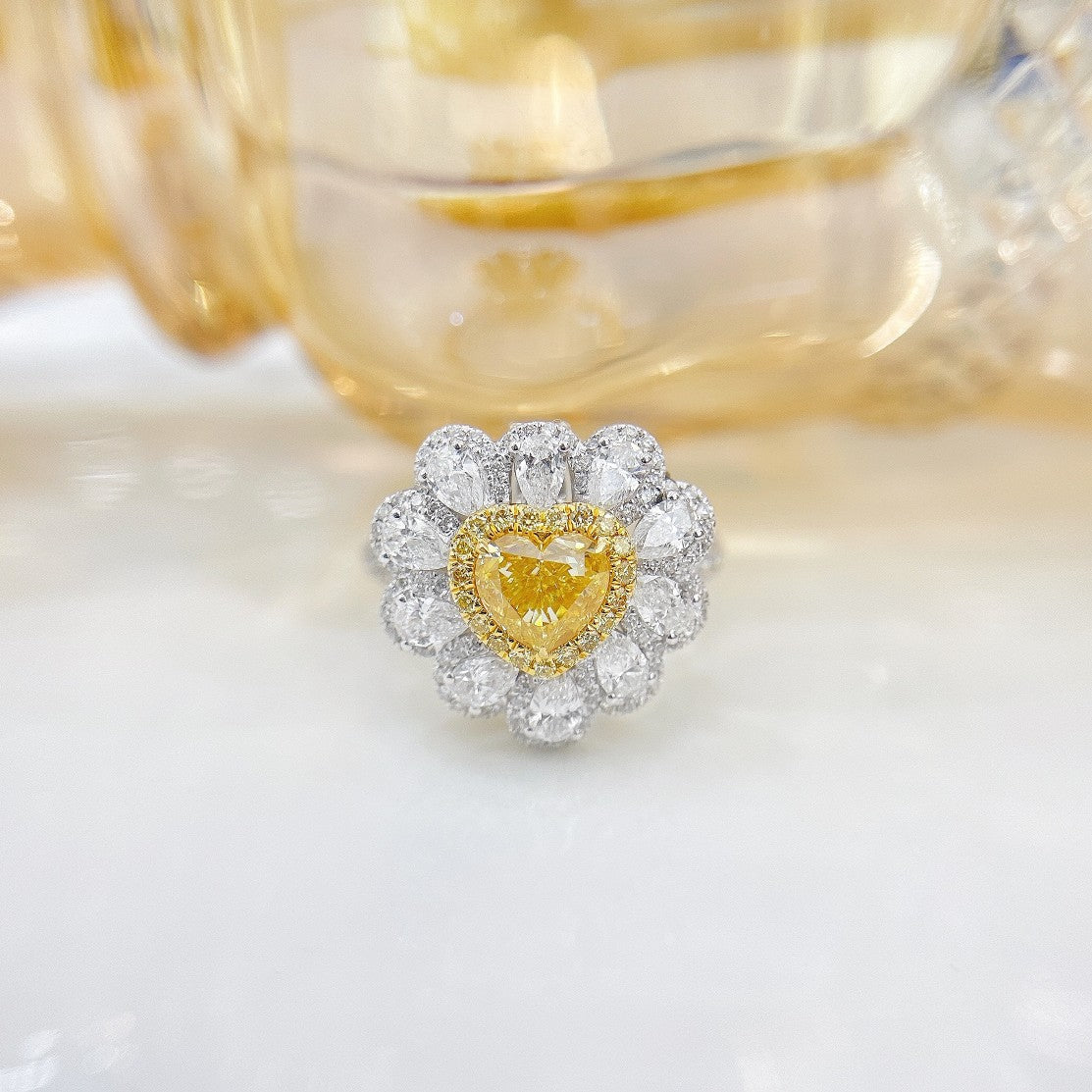 18K Yellow Gold Diamond Heart Shape Double-Wear Jewelry - Yellow Diamond Ring