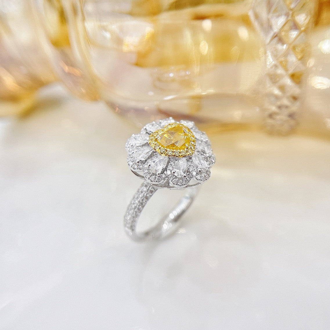 18K Yellow Gold Diamond Heart Shape Double-Wear Jewelry - Yellow Diamond Ring