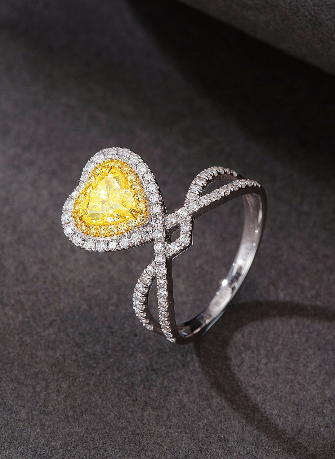 18K Yellow Gold Diamond Heart-Shaped Chaumet-Style Ring with AGL Certificate - Yellow Diamond Ring