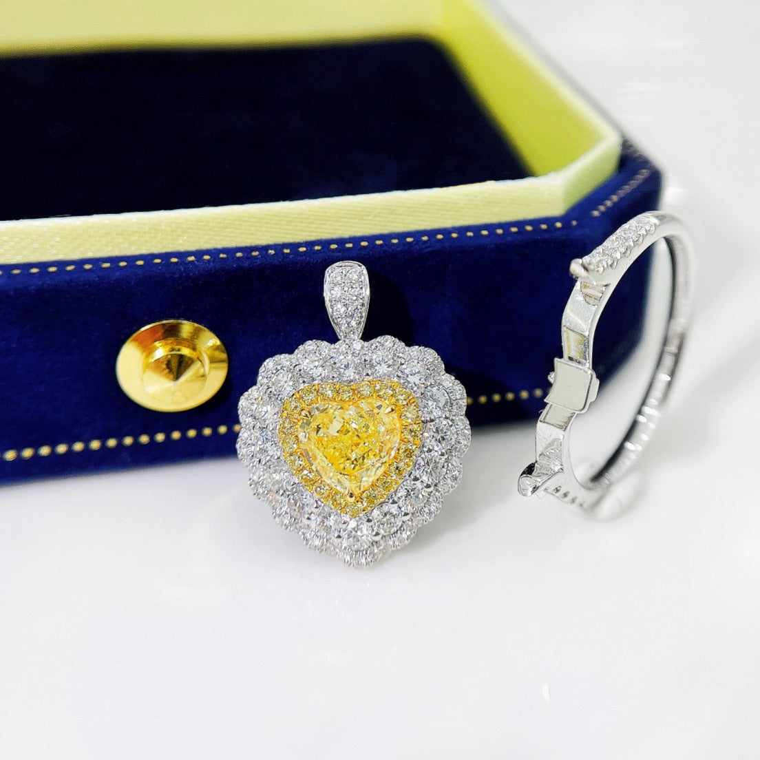 18K Yellow Gold Diamond Heart-Shaped Double Halo Ring | Premium Jewelry - Yellow Diamond Ring