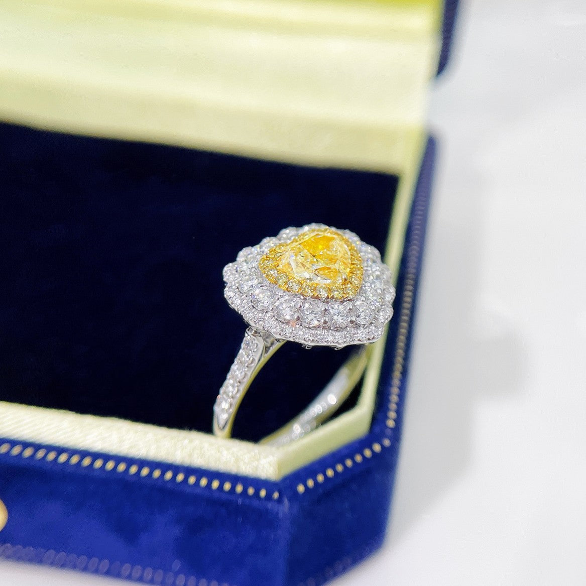 18K Yellow Gold Diamond Heart-Shaped Double Halo Ring | Premium Jewelry - Yellow Diamond Ring