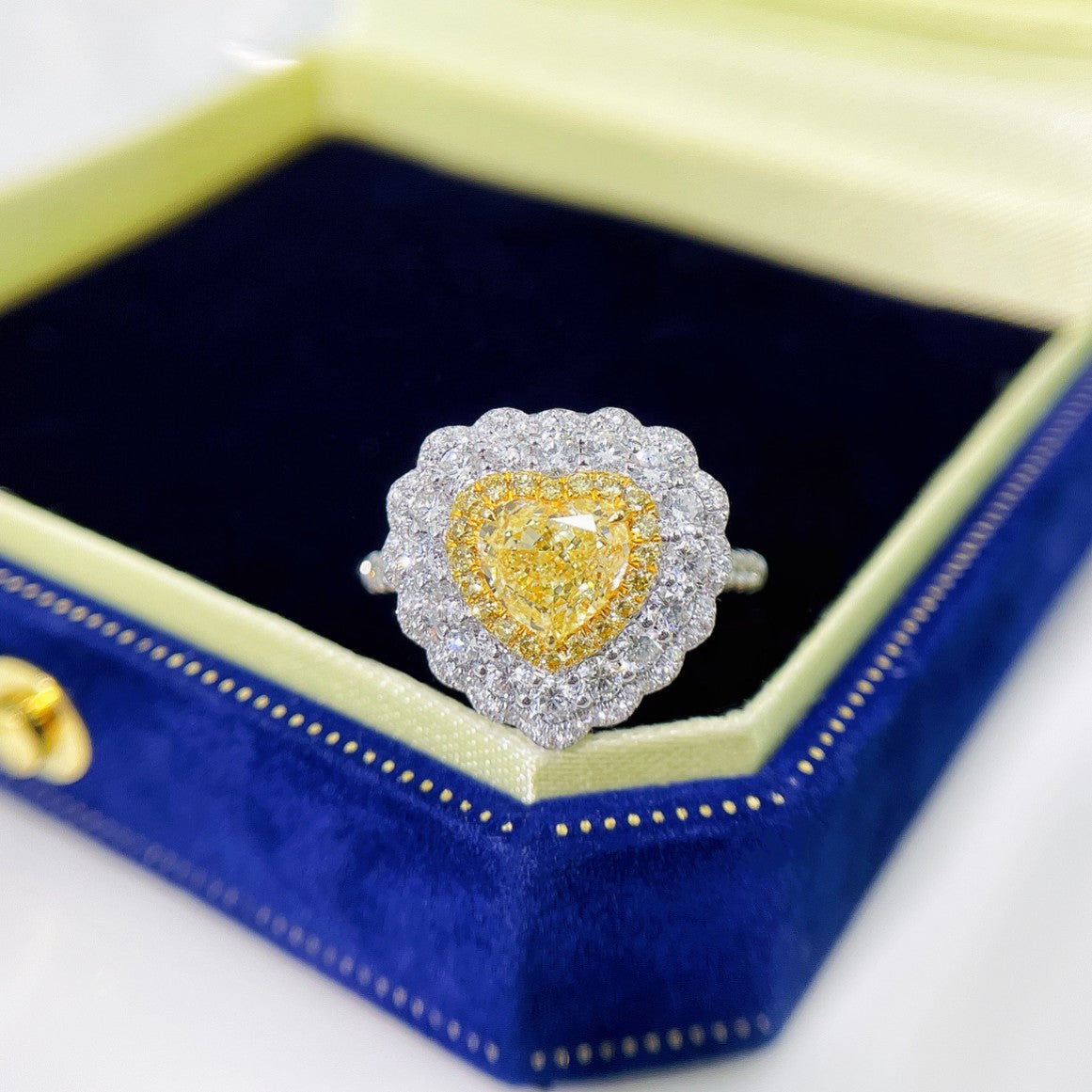 18K Yellow Gold Diamond Heart-Shaped Double Halo Ring | Premium Jewelry - Yellow Diamond Ring