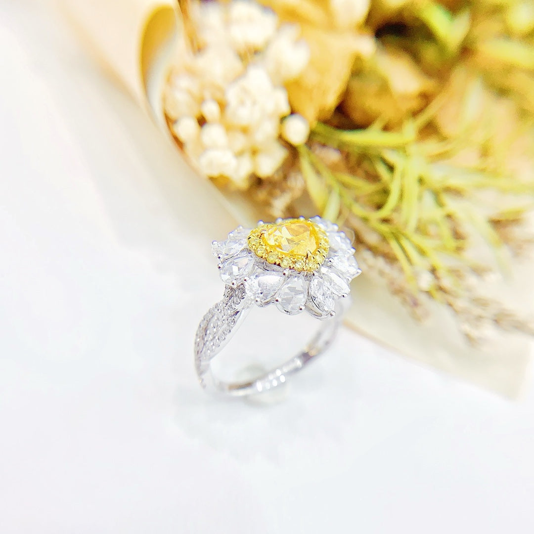 18K Yellow Gold Diamond Heart-shaped Drop Marquise Ring with AGL Certificate - Yellow Diamond Ring