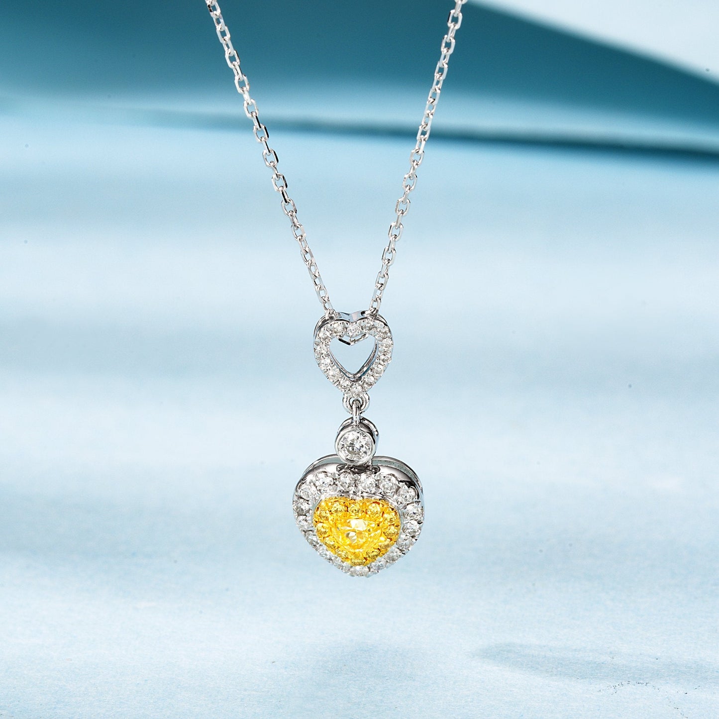 18K Yellow Gold Diamond Heart-Shaped Hollow Bubble Necklace - Exquisite Jewelry - Yellow Diamond Necklace