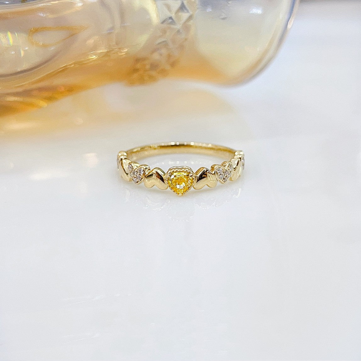 18K Yellow Gold Diamond Heart-Shaped Irregular Ring | Unique Jewelry Piece - Yellow Diamond Ring