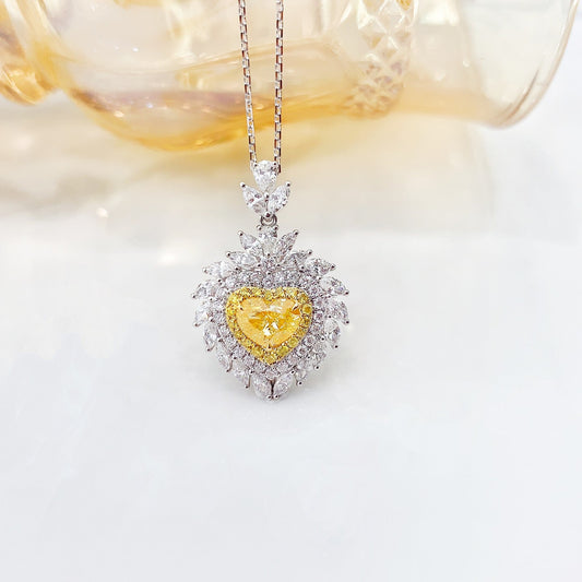 18K Yellow Gold Diamond Heart-Shaped Marquise Flame Necklace with AGL Certificate - Yellow Diamond Necklace