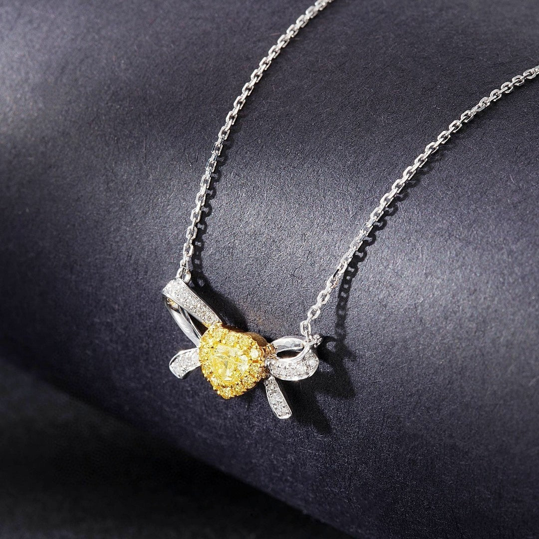 18K Yellow Gold Diamond Heart-Shaped Necklace - Exquisite Jewelry - Yellow Diamond Necklace