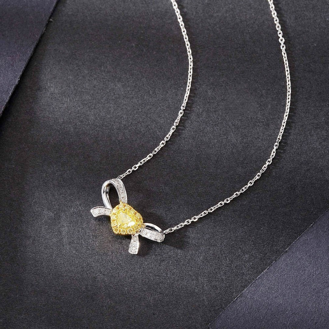 18K Yellow Gold Diamond Heart-Shaped Necklace - Exquisite Jewelry - Yellow Diamond Necklace