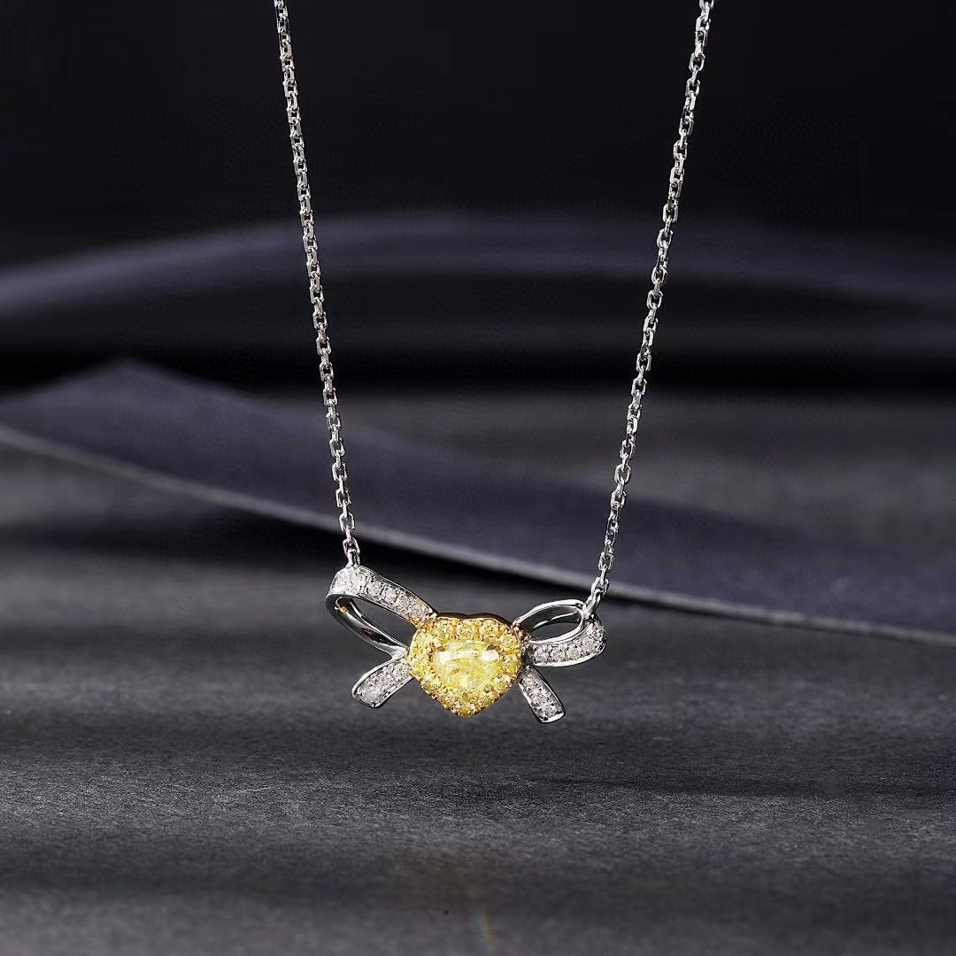 18K Yellow Gold Diamond Heart-Shaped Necklace - Exquisite Jewelry - Yellow Diamond Necklace