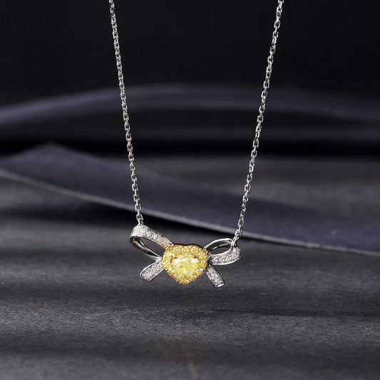 18K Yellow Gold Diamond Heart-Shaped Necklace - Exquisite Jewelry - Yellow Diamond Necklace