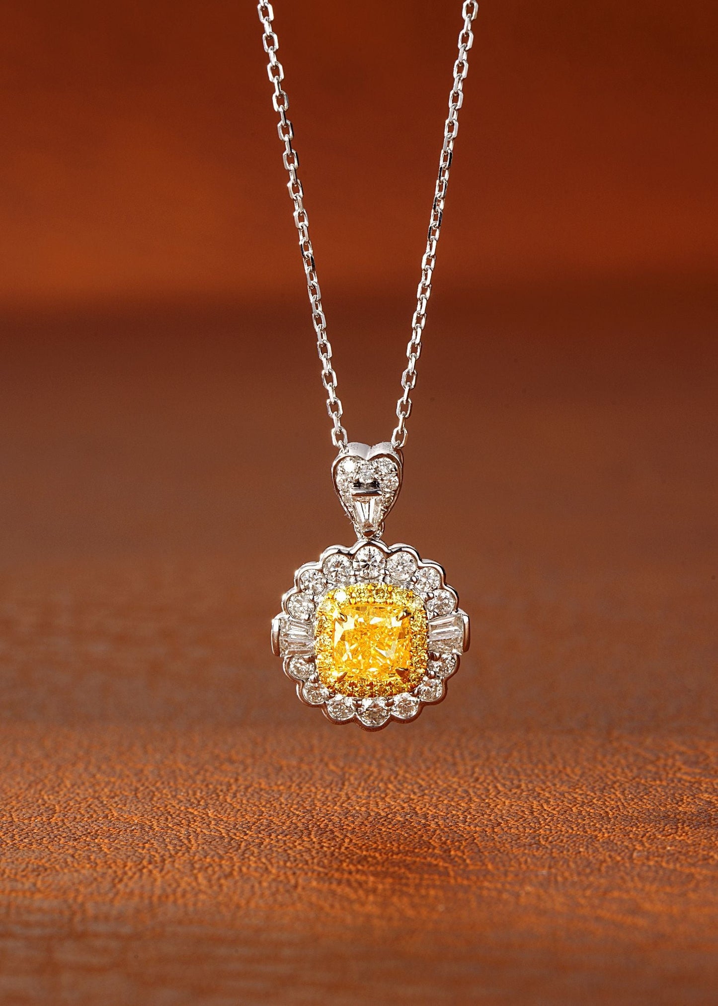 18K Yellow Gold Diamond Heart-Shaped Pendant Necklace with Melon Seed Clasp - Yellow Diamond Necklace