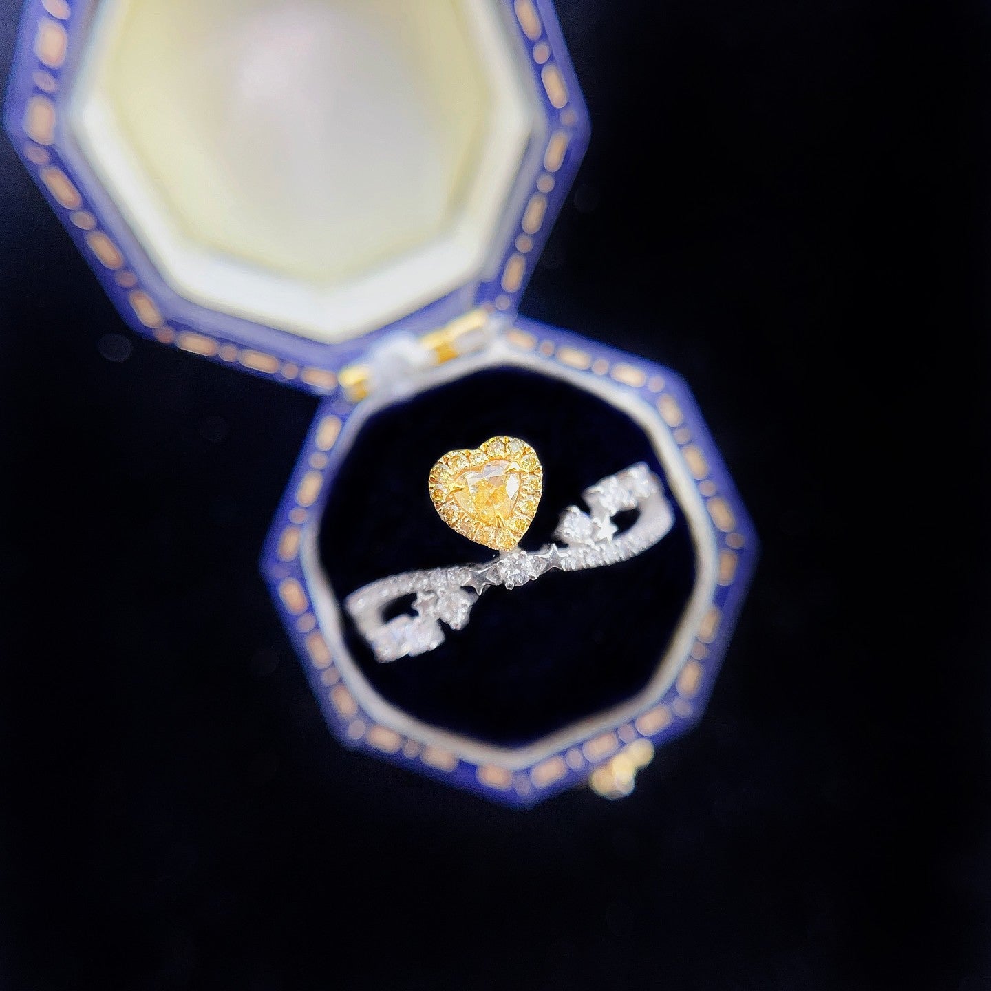 18K Yellow Gold Diamond Heart-Shaped Ring - JZ012-Y - Yellow Diamond Ring