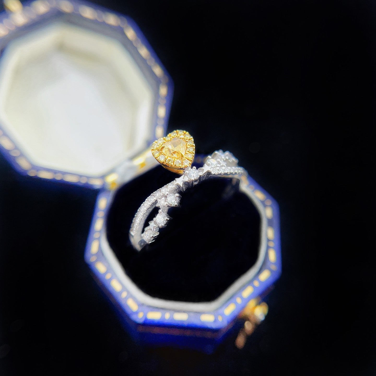 18K Yellow Gold Diamond Heart-Shaped Ring - JZ012-Y - Yellow Diamond Ring