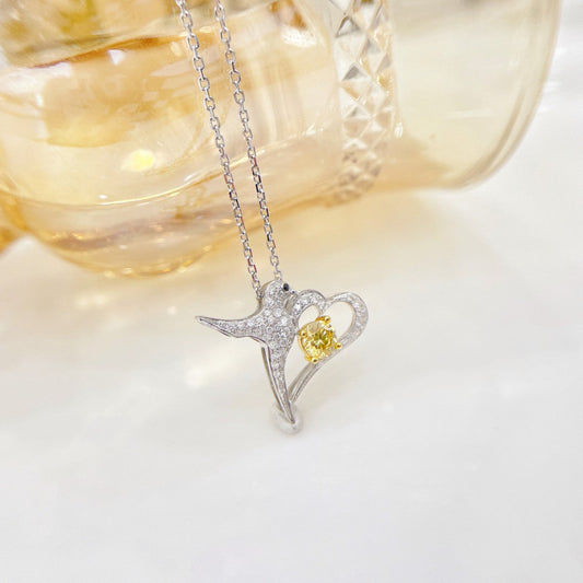 18K Yellow Gold Diamond Heart-Shaped Spring Swallow Jewelry - XL014-Y - Yellow Diamond Necklace