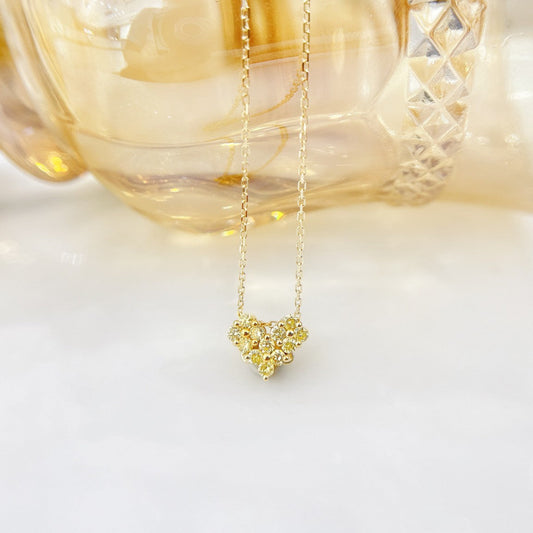 18K Yellow Gold Diamond Heart-Shaped Two-Way Pendant Jewelry - Yellow Diamond Necklace