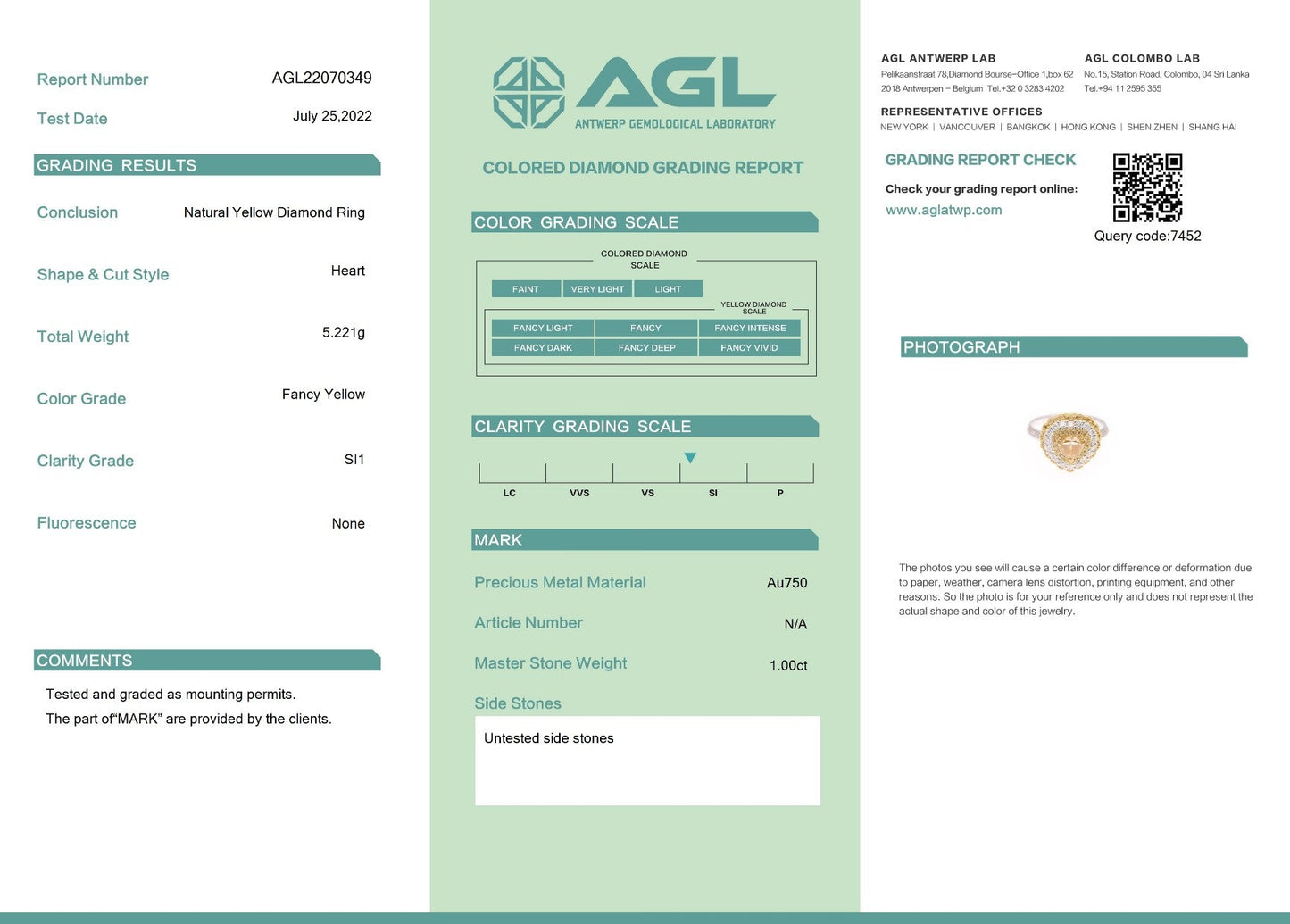 18K Yellow Gold Diamond Heart-shaped Two-way Wear Ring with AGL Certificate | Premium Jewelry - Yellow Diamond Ring