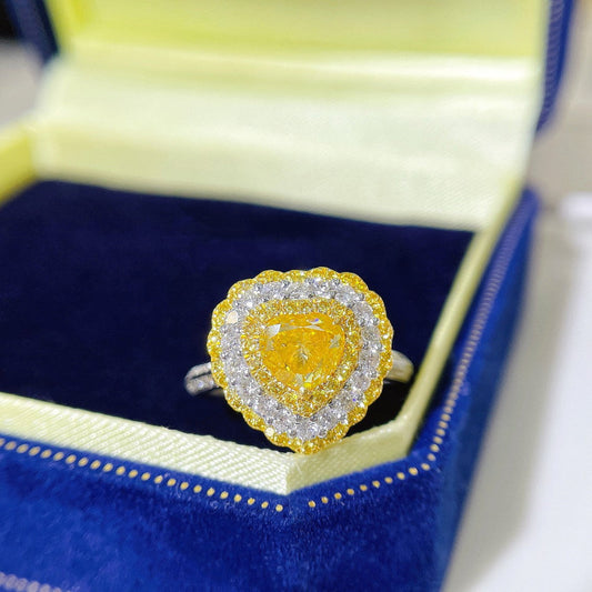 18K Yellow Gold Diamond Heart-shaped Two-way Wear Ring with AGL Certificate | Premium Jewelry - Yellow Diamond Ring