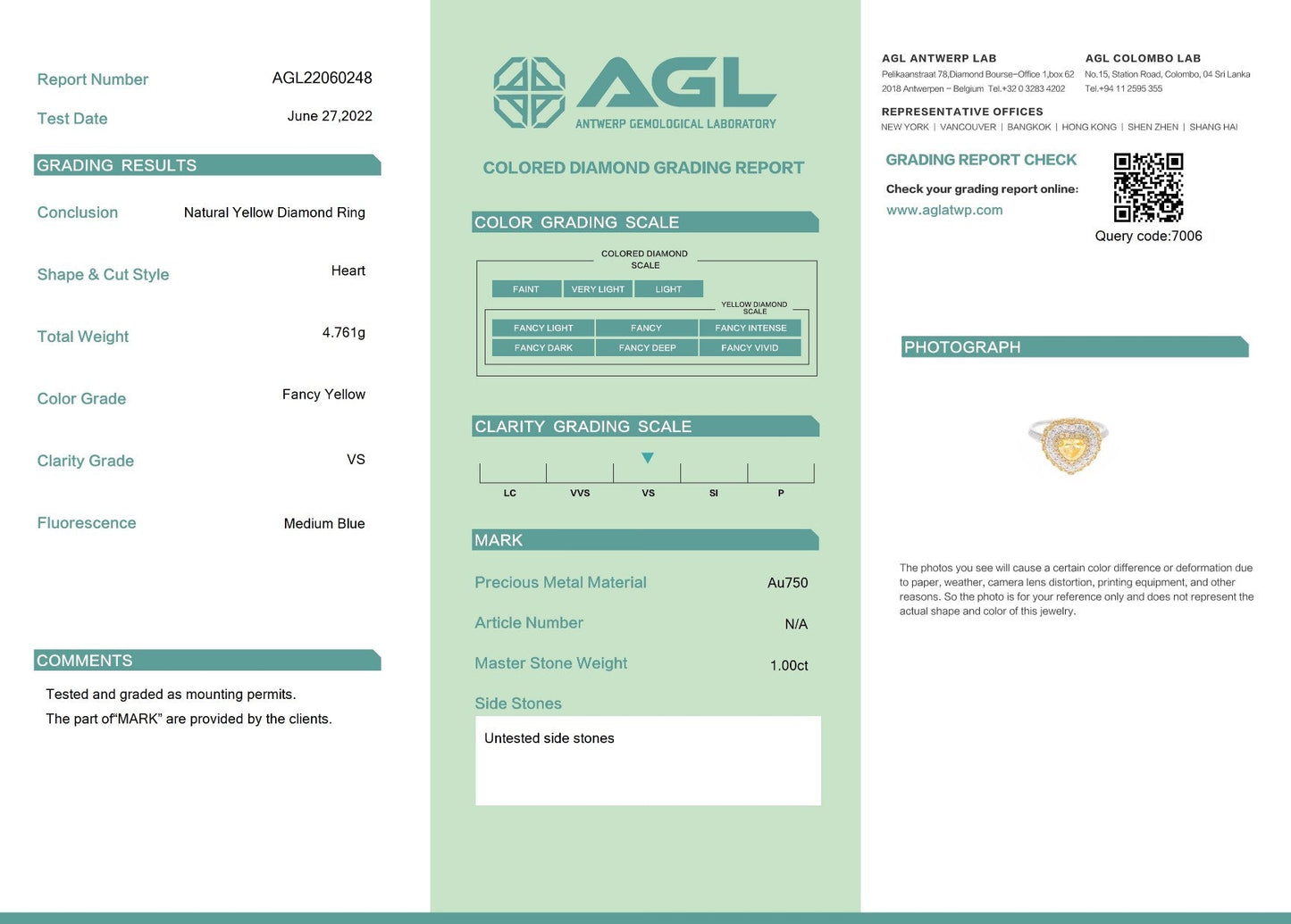 18K Yellow Gold Diamond Heart-shaped Two-way Wear Ring with AGL Certificate | Premium Jewelry - Yellow Diamond Ring