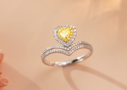 18K Yellow Gold Diamond Heart-Shaped V Ring - Premium Jewelry - Yellow Diamond Ring