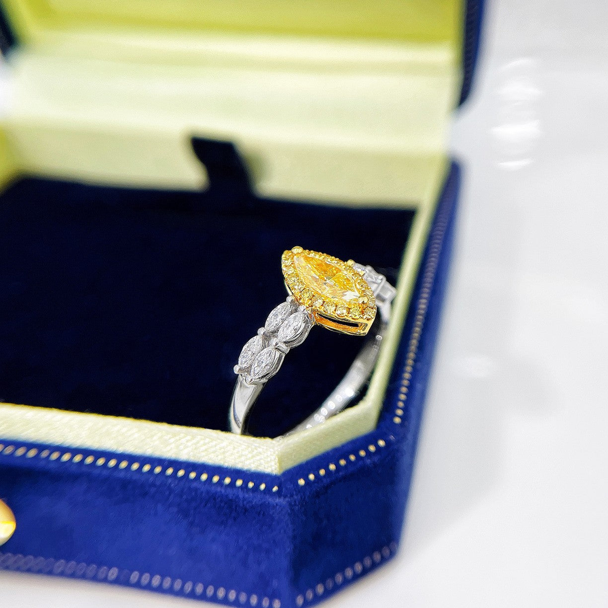 18K Yellow Gold Diamond Marquise Double-Arm Ring | Premium Jewelry - Yellow Diamond Ring