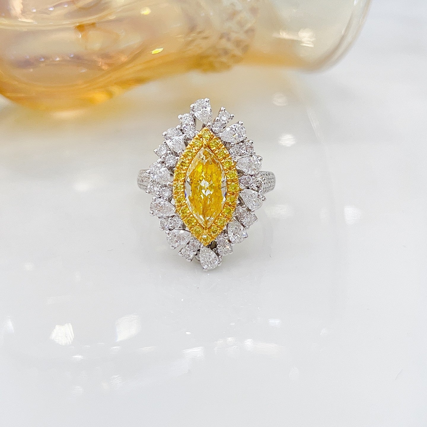 18K Yellow Gold Diamond Marquise Double-Wear Jewelry - Yellow Diamond Ring