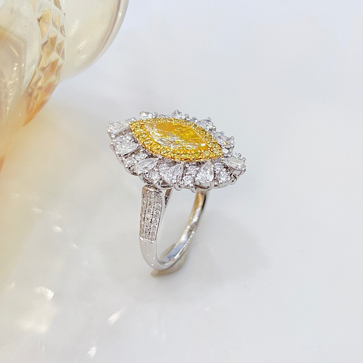 18K Yellow Gold Diamond Marquise Double-Wear Jewelry - Yellow Diamond Ring