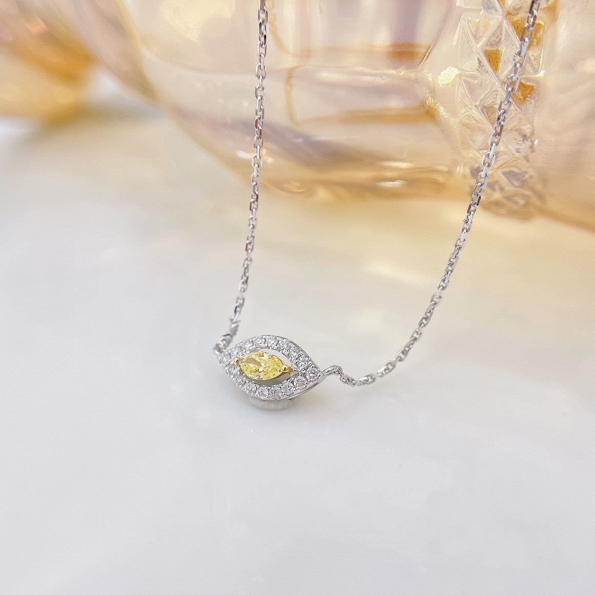 18K Yellow Gold Diamond Marquise Necklace - Elegant Jewelry Piece - Yellow Diamond Necklace