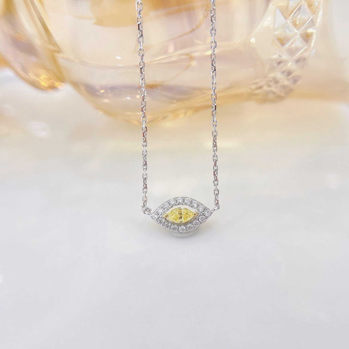 18K Yellow Gold Diamond Marquise Necklace - Elegant Jewelry Piece - Yellow Diamond Necklace